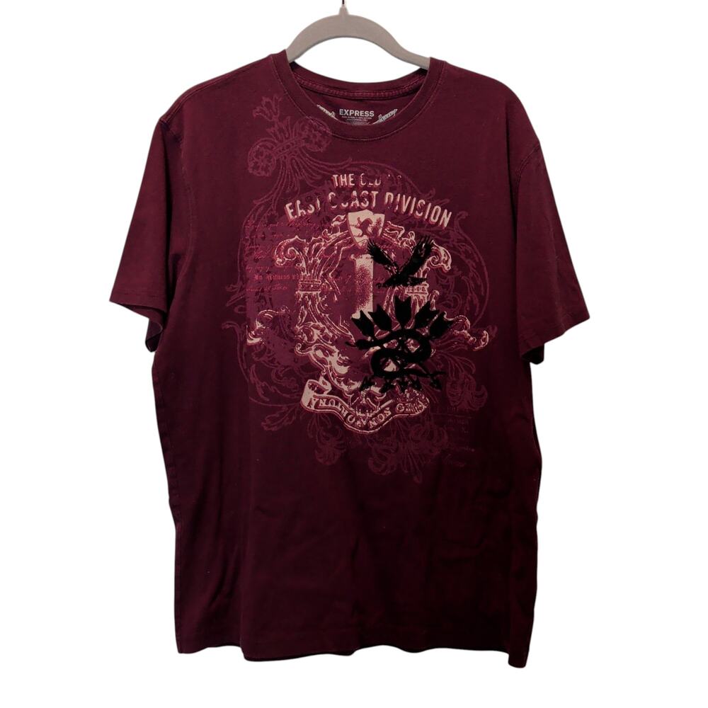 Express Men's Sz L Y2K Maroon Short Sleeve T Shirt Velvet